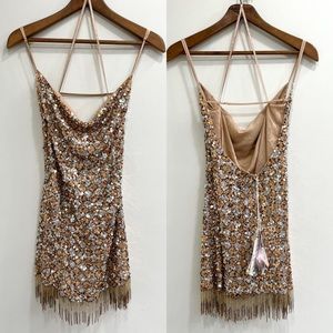 Free People Sequin Mini Dress in Gold and Silver